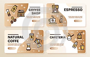 Natural coffee color linear icons set