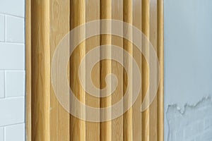 Natural color wooden battens wall pattern background