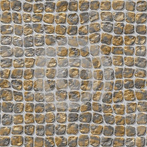 Natural colored floor marble plastic stony mosaic pattern texture seamless background with gray grout - gold, silver, be