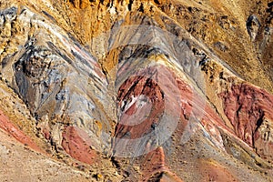 Natural colorful texture in Altai mountains Colorful hills Unearthly Martian landscapes.