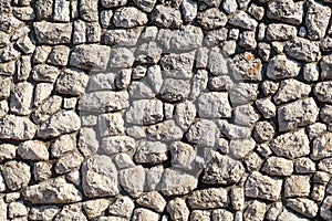 Natural contrast masonry wall stone granite is a pattern of texture, material and background with colored stones.