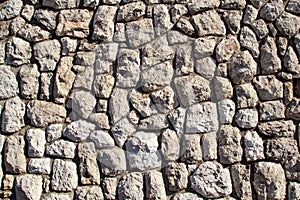 Natural contrast masonry wall stone granite is a pattern of texture, material and background with colored stones.