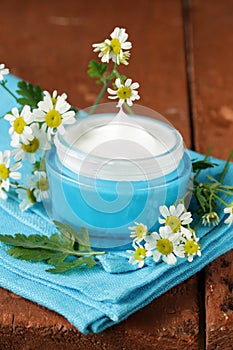 Natural cosmetic cream lotion with camomile