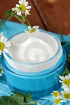 Natural cosmetic cream lotion with camomile