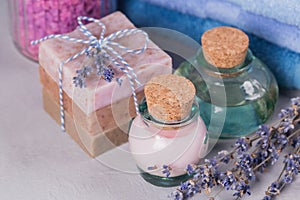 Natural cosmetic oil, cream, sea salt and natural handmade soap