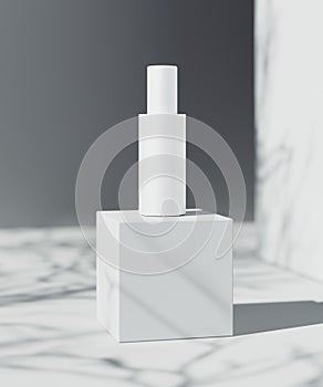 Natural Cosmetic product presentation scene. Ourdoor placement. White blank Jar. 3d illustration content