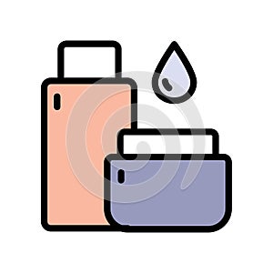 Natural cosmetics set icon, open jar, bio skin care, cream, color web symbol. Simple sign for mobile concept and web design