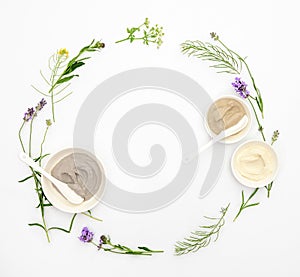 Natural cosmetics set with various kinds of cosmetic clays and h