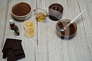 Natural cosmetics. Spa skin care, ingredients for chocolate wraps.