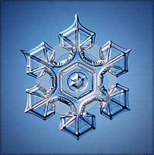 Natural crystal snowflake macro blue