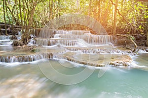Natural deep blue stream waterfall in tropical forest