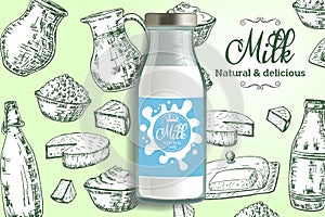 Natural delicious milk ads vector design template