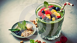 Natural detox smoothie with fruits berries organic ingredients for weight loss and healt. Concept