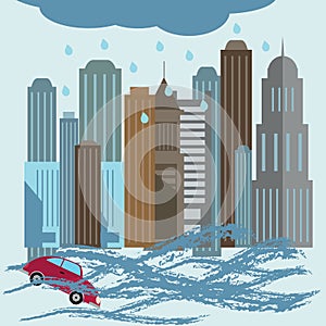 Natural disaster catastrophe .Flood disaster concept illustration.