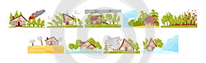 Natural Disaster and Catastrophe with House Damage Vector Set