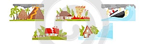 Natural Disaster and Catastrophe with House Damage Vector Set