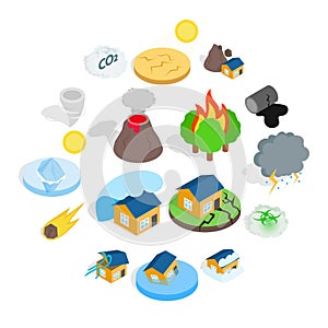 Natural disaster catastrophe icons set