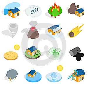 Natural disaster catastrophe icons set