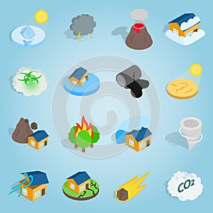 Natural disaster catastrophe isometric set