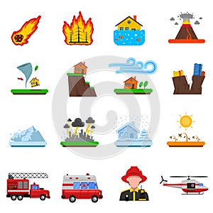 Natural Disaster Flat Icons Collection