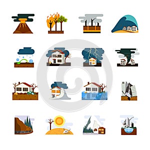 Natural Disaster Flat Icons Set