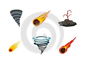 Natural disaster icon set, flat style