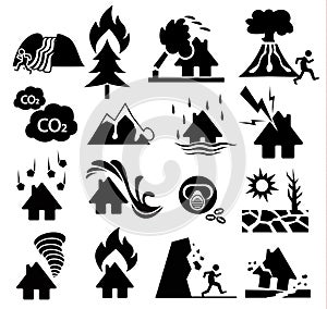 Natural disaster icon set photo