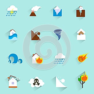 Natural disaster icons flat