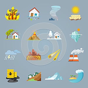 Natural Disaster Icons Flat