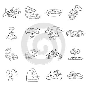 Natural disaster icons set vector outline