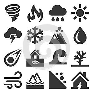 Natural Disaster Icons Set on White Background. Vector