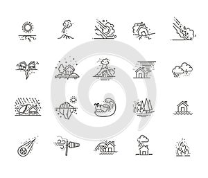 Natural disaster icons thin line