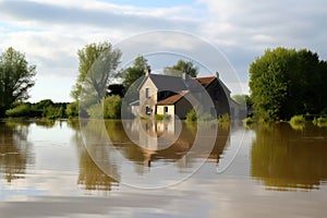 Natural disaster insurance, life and property safety concept, flood in city.