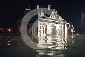 Natural disaster insurance, life and property safety concept, flood in city.