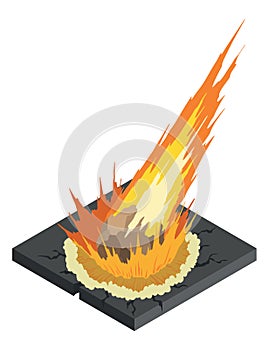 Natural disaster isometric composition with view of fallen meteorite