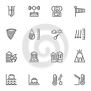 Natural Disaster line icons set