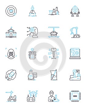 Natural Disaster linear icons set. Tornado, Hurricane, Flood, Tsunami, Earthquake, Avalanche, Landslide line vector and