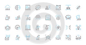 Natural Disaster linear icons set. Tornado, Hurricane, Flood, Tsunami, Earthquake, Avalanche, Landslide line vector and