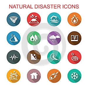 Natural disaster long shadow icons