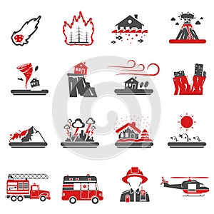 Natural Disaster Red Black Icons Collection