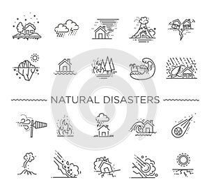 Natural Disaster, Vector illustration of thin line icons