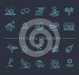 Natural Disaster, Vector illustration of thin line icons
