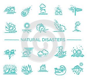 Natural Disaster, Vector illustration of thin line icons