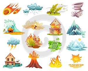Natural Disasters Cartoon Icons Set