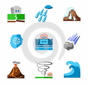 Natural disasters, colored icons.