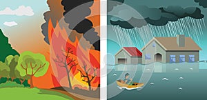 Natural disasters, fire and flood, catastrophes of the world