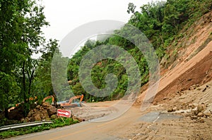 Natural disasters, landslides during the rainy season in Thailand photo