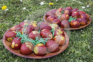 Natural dyed easter eggs colored with onion skins