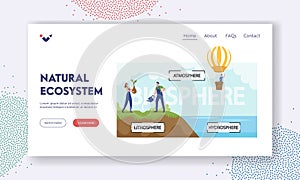 Natural Ecosystem Landing Page Template. Earth Biosphere Infographics. Atmosphere, Lithosphere and Hydrospehre