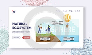 Natural Ecosystem Landing Page Template. Earth Biosphere Infographics. Atmosphere, Lithosphere and Hydrospehre photo